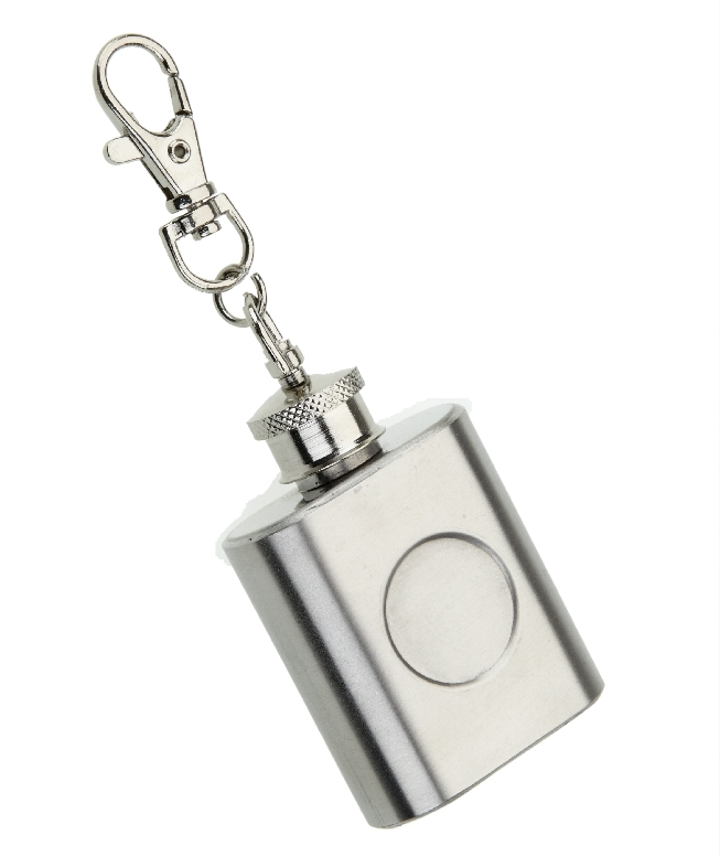 Polished Stainless Steel 1oz Hip Flask Keyring 20mm recess